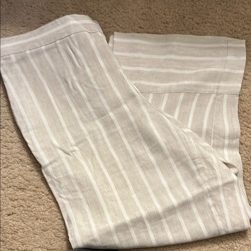 LOFT Cream Ankle Cropped Pants with Pinstripes